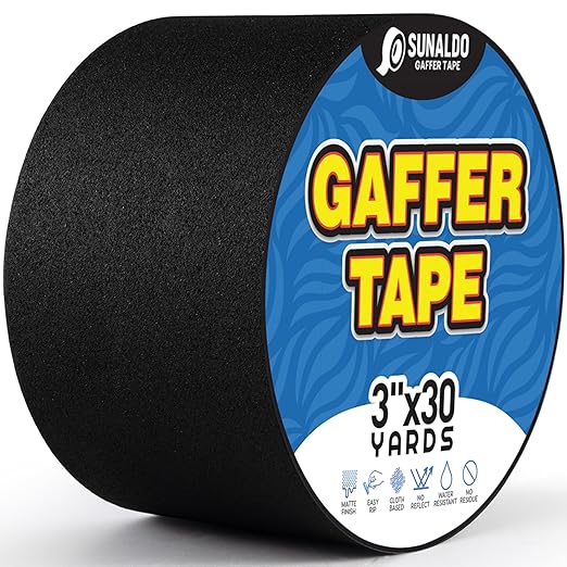 Gaffers Tape Heavy Duty, Easy to Rip, Residue-Free Professional Grade Floor Tape for Electrical Cords, Matte Finish Non Reflective, Weather Resistant (1, Black, 3" x 30 Yards)