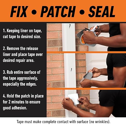 GORILLA Waterproof Patch & Seal Tape, White Tape, 4" x 10' (Pack of 6) - Permanent Weather Resistant Seal for Leaks and Repairs