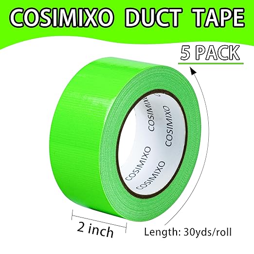 COSIMIXO 5-Pack Green Heavy Duty Duct Tape, 2 inches x 30 Yards, Strong, Flexible, No Residue, All-Weather and Tear by Hand - Bulk Value for Repairs, Industrial, Professional Use