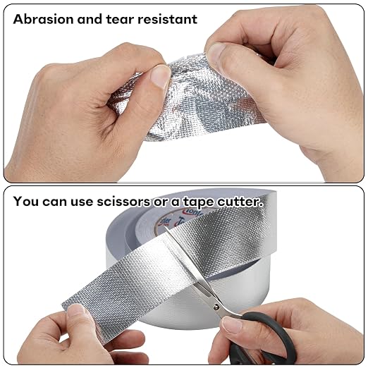 Fiberglass Aluminum Foil Tape 2in×82ft, Heavy Duty Flame Retardant Heat Shield, Reflective Thermal Insulation Adhesive for Exhaust Pipe, Muffler, Automotive & HVAC Duct Sealing