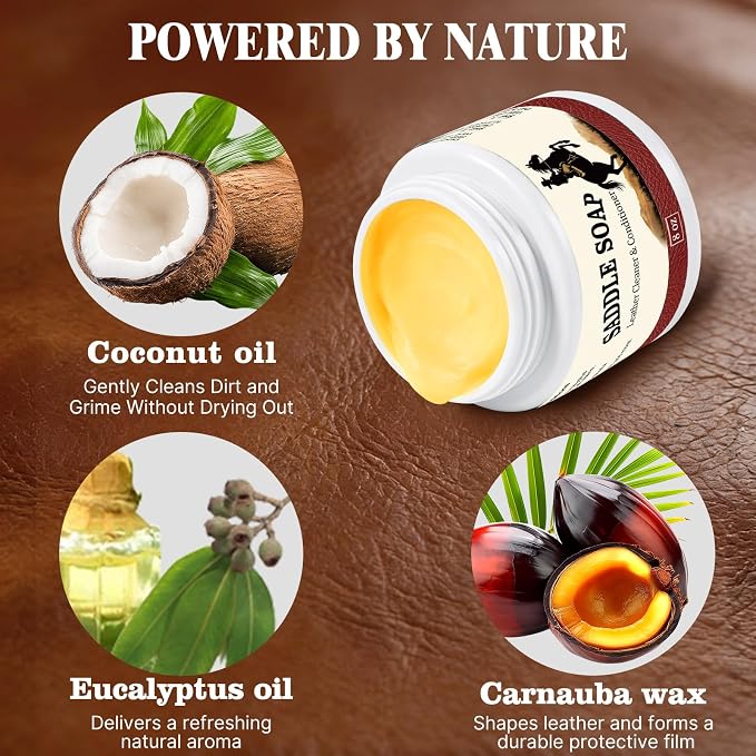 Yellow Saddle Soap 8oz, Natural Leather Cleaner and Conditioner, Soften, Protect and Restore Leather, Leather Cleaner for Boots, Shoes, Purses, Handbags, Car Seats, Couches and Saddles