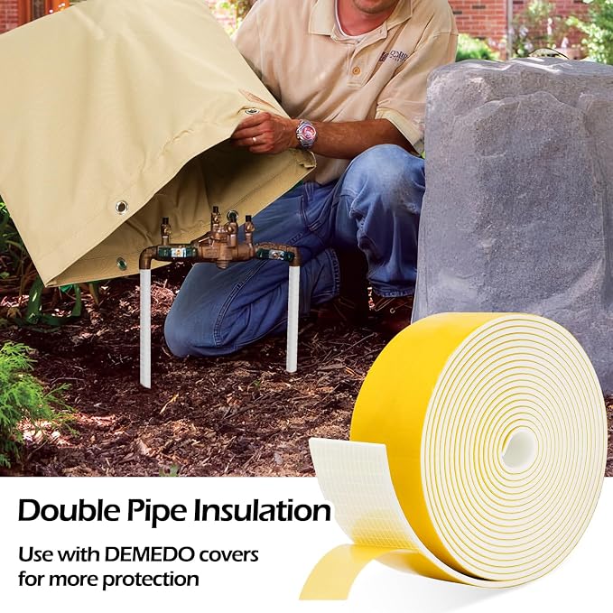 DEMEDO Pipe Insulation Tape, Pipe Wrap Insulation Foam Tape Self Adhesive, Outdoor Water Pipe Insulation Roll for HVAC, AC Line Insulation, 4 inch x 16.5 FT Heat Tape for Water Pipe, White