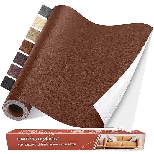 Self Adhesive Leather Repair Patch Kit, 31.4 in x 16 in Large Vinyl Leather Repair Tape for Furniture, Car Seat, Couch, Sofa, Chair Brown