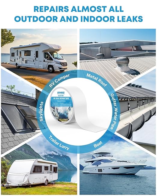 Kohree RV Roof Tape 2 Pack, 4 Inch x 50 Foot RV Sealant Tape White, UV Resistant, Weatherproof Repair Sealant Tape for RV, Boat Sealing, Truck Stop Camper Roof Leaks