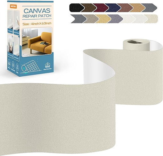 KING MOUNTAIN Canvas Repair Tape,Outdoor Gear Patch, 4×63 Inches,Waterproof,Self-Adhesive for Repairing Boat Covers,Sun Shades,Sofas,Tents,Lounge Chairs,Awnings (Rice Coffee)
