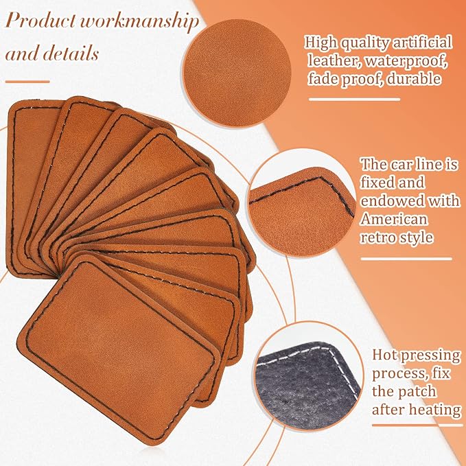 Dunzy 60 Pcs Leather Hat Patches Blank Leatherette Hat Patch with Adhesive Rectangle Laserable Leatherette Patch for Hats Custom Fabric Sew Laser Engraving DIY(Khaki,3.5 x 2.5 Inch)