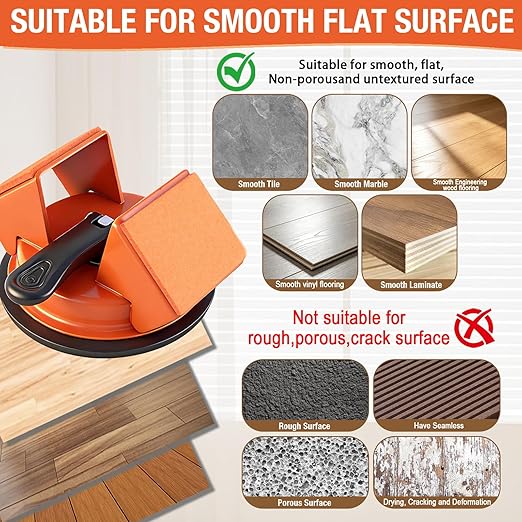 Floor Gap Fixer Tool with Rubber Hammer & Adhesive Pads, Laminate Vinyl Flooring Suction Cup Repair Tool for Closing Floor Gaps, Professional Flooring Installation Kit (Orange)