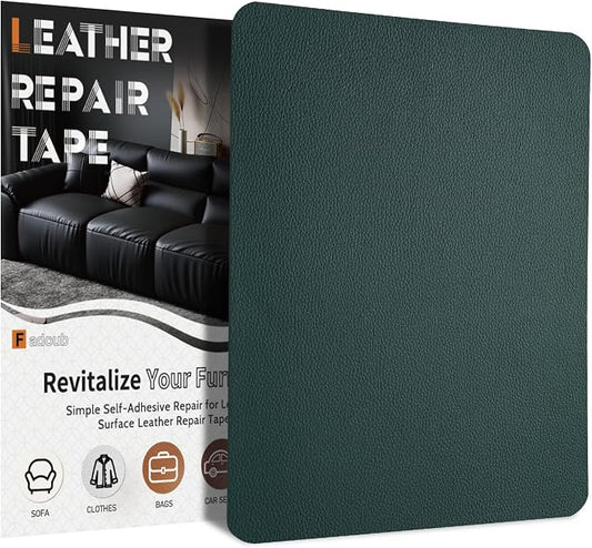 Fadoub Leather Repair Patch Tape Self-Adhesive, 8x11In Heavy Duty Vinyl Patch, Leather Repair Kit for Furniture, Sofa, Couch, Office Chair, Car Seat, Car Interior(Dark Green)