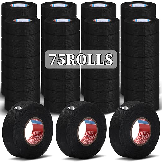 Outus Wire Harness Cloth Electrical Tape Wire Loom Harness Automotive Heat Proof Cloth Tape for Automotive Electrical Wrap Protection Insulation Cable Fixed(75 Roll,3/4 Inch X 49.2 ft)