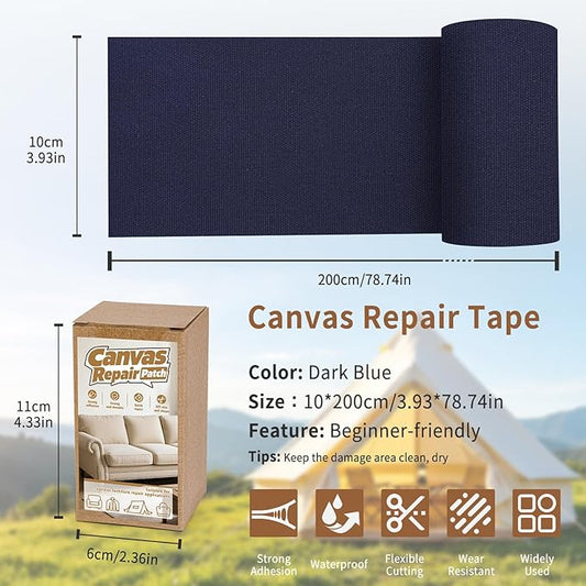 Canvas Repair Tape, 4 x 79 in Self-Adhesive Fabric Patch Fabric Canvas Repair Kit, Waterproof Outdoor Repair Patch for Boat Cover, Awning, Sofa, Chair, Tent, Backpack, Dark Blue