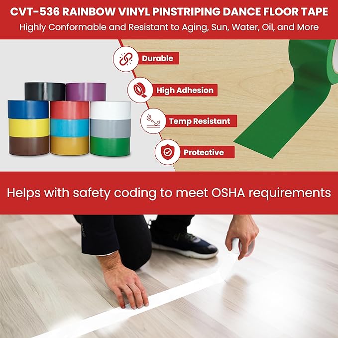 GGR Supplies T.R.U. CVT-536 Rainbow Vinyl Pinstriping Dance Floor Tape: 1.5 in. Wide x 36 yds. Several Colors