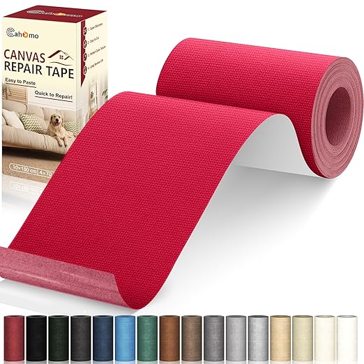 Cahomo Canvas Repair Tape 4x70 inch, Self Adhesive Canvas Fabric Tape, Canvas Fabric Patch Tape Kit, Fabric Repair Tape for Canvas Sofas, Headboards, Chairs, Curtains - Burgundy