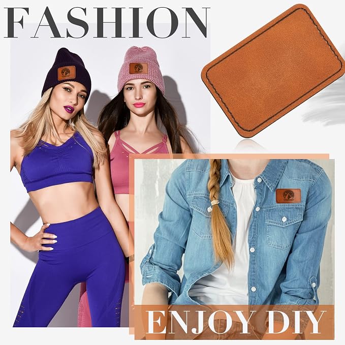 Dunzy 60 Pcs Leather Hat Patches Blank Leatherette Hat Patch with Adhesive Rectangle Laserable Leatherette Patch for Hats Custom Fabric Sew Laser Engraving DIY(Khaki,3 x 2 Inch)