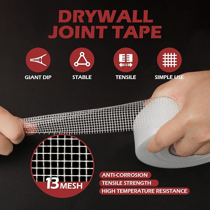 12Pcs - Drywall Joint Tape,Fiberglass Mesh Tape for Drywall Repair,1.97-Iinch by 150 Feet Single Roll Self-Adhesive Drywall Mesh Patch for Wall,Sheetrock,Ceiling Crack Repair