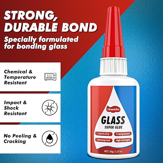 Glass Glue, 1.23 oz (35g) – Clear Waterproof Glass Adhesive, Quick Set 15s, Ultra Strong for Jewelry, Crystal & Art Crafts, Glass & Mirror Repair