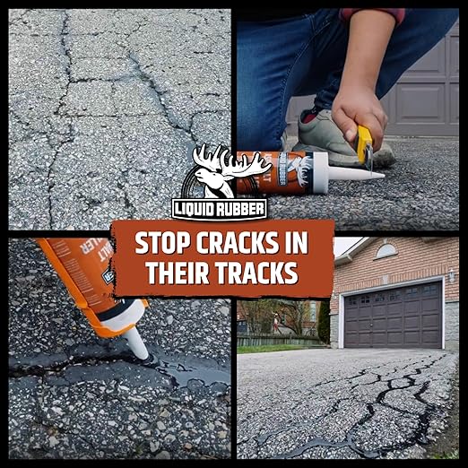 Liquid Rubber Asphalt Crack Filler - Professional-Grade Self-Leveling Waterproof Sealant for Driveway, Parking Lot & Walkway Cracks - Black 10oz - Helps Stop Water Intrusion & UV Damage - 1 Pack