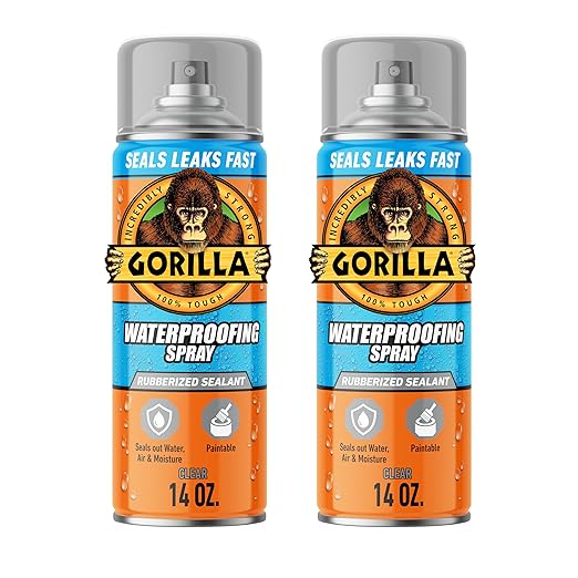 Gorilla Waterproofing Spray Clear, Flexible Rubberized Sealant Coating, Paintable UV Resistant, Seals Water Air Moisture, 14 oz (Pack of 2), for Roofs Gutters Skylights RVs Windows & More