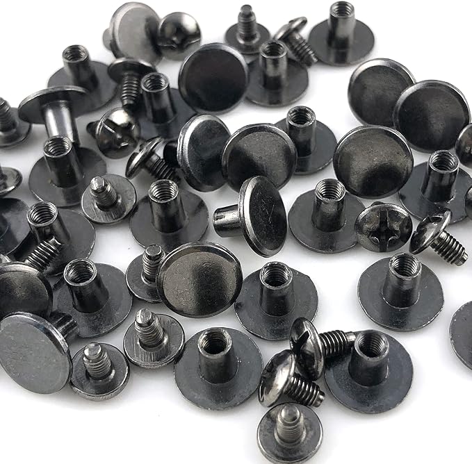 YORANYO 100 Sets Gunmetal Round Flat Head Chicago Screws - Kit for Leather Crafting, Clothing, Shoes, Belts & Bags - 25/64 Inch