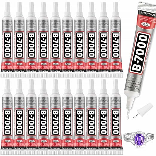 B7000 Glue Clear with Precision Tip for Rhinestones, 20 Pcs 15 mL/0.5 fl oz | Strong Adhesive Jewelry Bead Gem Glue, Quick Dry Bedazzling Glue for Jewelry Making Repair Fabric Clothes Shoes DIY Crafts