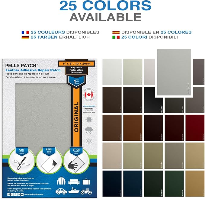 Self-Adhesive Leather Refinisher Cuttable Sofa Repair - 25 Colors Available - Original 5x8 - Light Grey