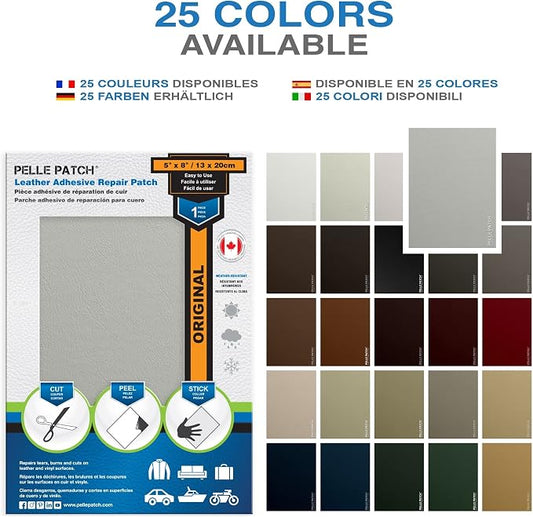 Self-Adhesive Leather Refinisher Cuttable Sofa Repair - 25 Colors Available - Original 5x8 - Light Grey