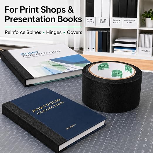 BookGuard 2 Inch Black Book Binding Tape, Bookbinding Repair Cloth Tape for Book Spines, Hinges, Covers, Bibles, Hymnals, Library Books, Schools, 15 Yards