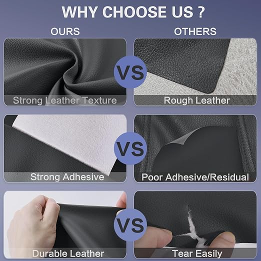 Self Adhesive Leather Repair Patch Kit, 31.4 in x 16 in Large Vinyl Leather Repair Tape for Furniture, Car Seat, Couch, Sofa, Chair Dark Grey
