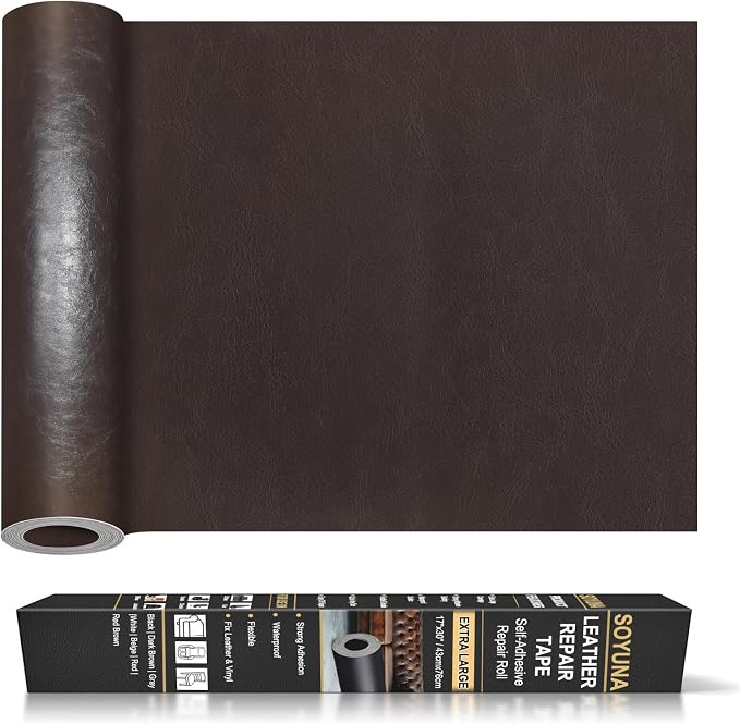 Self Adhesive Leather Repair Patch, Leather Patches for Furniture, Leather Repair Tape for Couch Sofa Car Seat Chair Furniture Repair, Leather Repair Kit (Dark Brown-Glossy Smooth, 17X30 Inch)