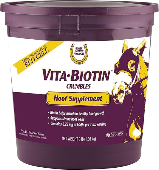 Horse Health Vita Biotin Crumbles Horse Hoof Supplement, Biotin Supplement Supports Healthy Hoof Growth, Strong Walls, Prevents Cracks & Chipping, 3 lbs, 48-Day Supply