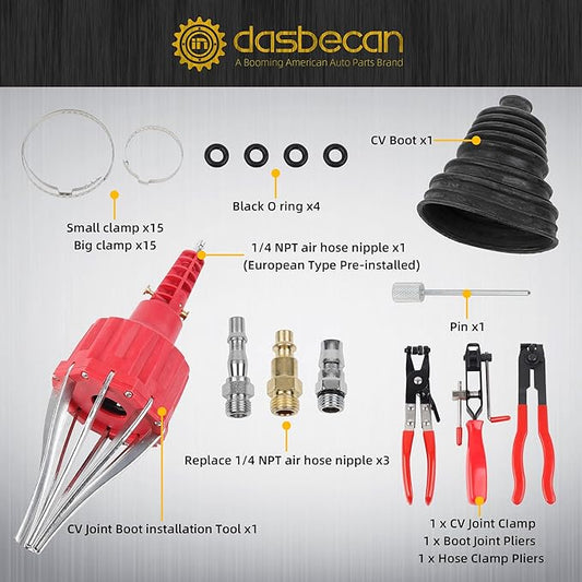 Dasbecan Upgraded CV Joint Boot Tool Expander Rod Spreader Installation Removal Tool Kit with 3Pcs Auto CV Joint Boot Clamp Pliers Tool Set (Red)