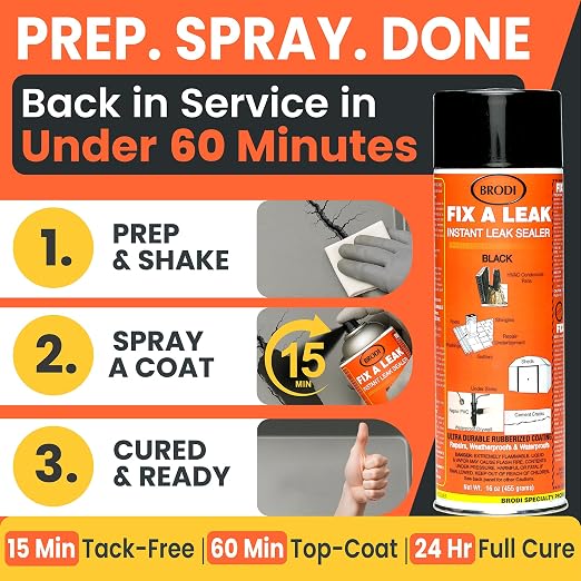 Fix-A-Leak Black, Liquid Rubber Spray, Stops Leaks Instantly, Flexible, Waterproof, Crack-Resistant, Prevents Rust & Corrosion, for Roof, Gutter, Drain, HVAC & More (Black), Rubber Spray Sealant