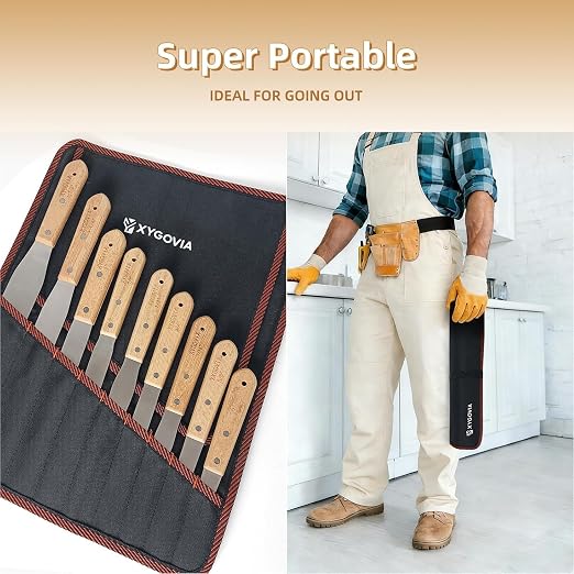 4-piece Caulking Spatula with Wooden Handle, Professional Stainless Steel Caulk Tool Set Finishing Tools, Streamline Spatulas for Caulk Application