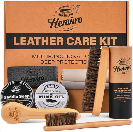 CUTEUP Leather Boot Care Kit – Mink Oil, Saddle Soap, Waterproofing Wax, Shoe Brush, Leather Cleaner and Conditioner Kit