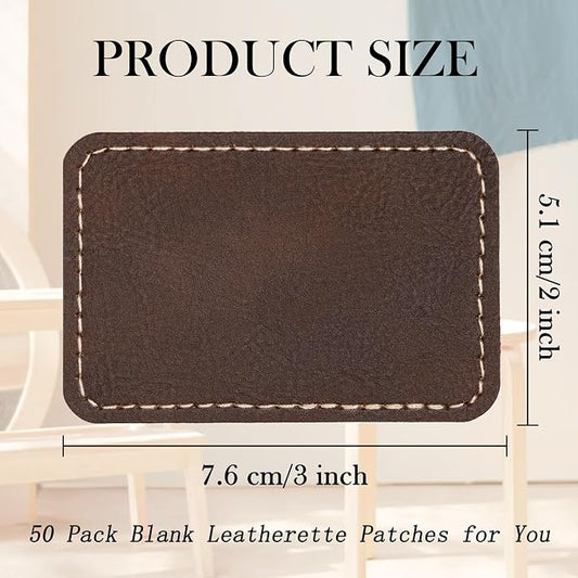 50 Pack Blank Leatherette Hat Patch with Adhesive, Rectangle Laserable Leatherette Patch, Faux Leather Patches for Hats Custom Fabric Repair Sew Laser Supplies (Brown to RusticGold)