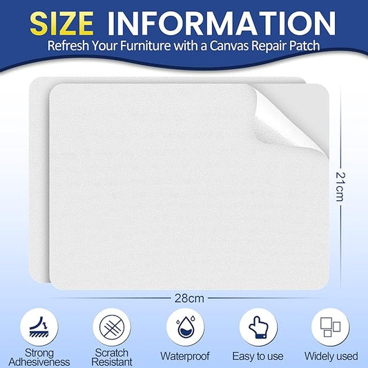 Self-Adhesive Canvas Repair Tape, 8.3" x 11" Waterproof Canvas Repair Patch, Fabric Patch Repairs Kit for Furniture, Tents, Sunbrellas, Boat Covers Awnings, Couches, Clothes, Bags White