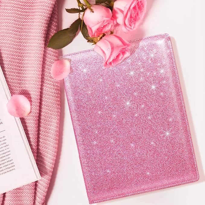 Padfolio Business/Resume Portfolio Folder, Leather Interview Portfolio Business Portfolio Portfolio Organizer with Legal Pad Folder Clipboard,Interview Folder for Men/Women, Glitter Pink