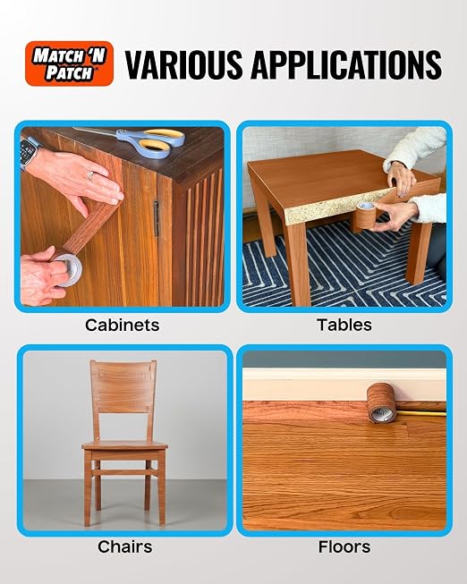 MATCH 'N PATCH Wood Grain Repair Tape - Wheat Maple, 2.25 in x 15 ft (1-Pack) – Wood Grain Colored Duct Tape for Mirror Frame, Trim, Borders, Floor and Other Furniture, Scratch Repair Kit