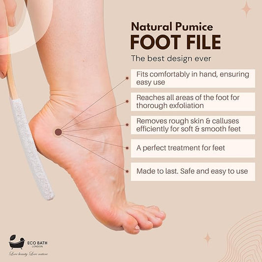Eco Bath London Natural Pumice Foot File White Flat - Callus Remover for Feet, Dead Skin Heel Scrubber, Pedicure Foot Care Tool for Cracked Dry Heels, Callus Dead Skin Remover for Women and Men