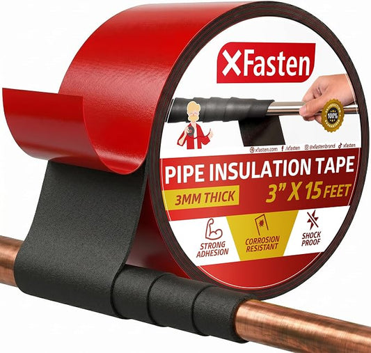 XFasten Foam Pipe Insulation Tape 3 Inch x 15 Feet Heavy-Duty AC Line Insulation Outdoor Pipe Wrap Tape AC Pipe Insulation Outdoor Pipe Insulation Wrap Tape HVAC Line Insulation Pipe Wrap Around Tape