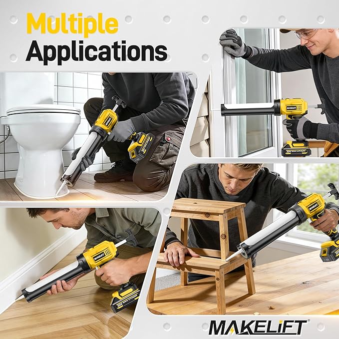 Electric Caulking Gun, 10oz Caulk Gun with 1x2000mAh Batteries, Cordless Caulking Gun, 4 Adjustable Speeds, LED Light, Auto Retraction, 9 Pcs Silicone Caulking Tools for Filling and Sealing