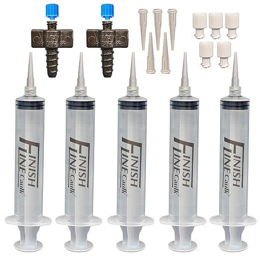 Precision Caulking Tool Kit with Storage Box & Finger Cots – Refillable Caulking Syringe Applicator with Micro-Fine Replaceable Tips for Baseboards, Trim & Small Crack Sealing