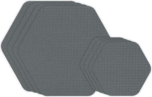 GEAR AID Tenacious Tape Hex – 2.5” & 1.5” Repair Patches (8 Patches: Four 2.5” & Four 1.5”, Gray) – Peel-and-Stick Outdoor Nylon Fabric to Fix Holes and Burns in Down Jackets, Rain Gear and Tents