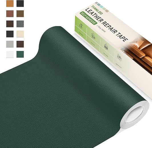 TIANLDD Leather Repair Tape,16 x 80 Inches Self Adhesive Leather Repair Patch，Leather Repair Kit for Furniture，Couches,Car Seats,Cabinets,Handbags(Dark Green-Litchi Grain)