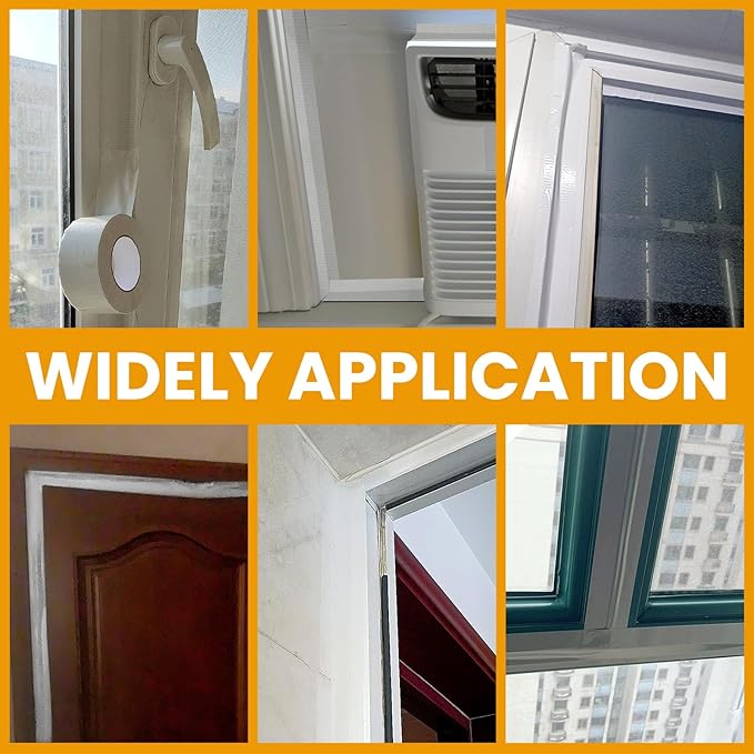 White Window Weather Sealing Tape,Window Draft Isolation Sealing Film Tape, AC Seal Air Conditioner Sealing Tape No Residue, Keep Out Cold Air Dust Rain, Waterproof (3inch*65.5ft)