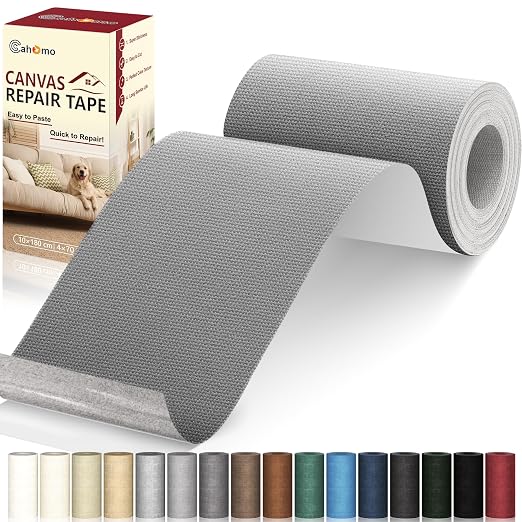 Cahomo Canvas Repair Tape 4x70 inch, Self Adhesive Canvas Fabric Tape, Canvas Fabric Patch Tape Kit, Fabric Repair Tape for Canvas Sofas, Headboards, Chairs, Curtains - Gray