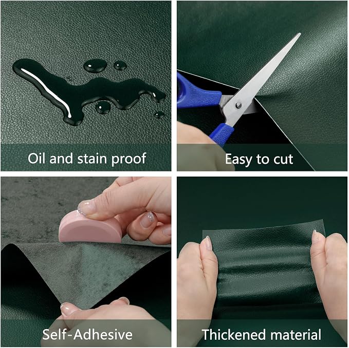 Leather Repair Patch 15.7x240 inch Large Self-Adhesive Leather Repair Tape Vinyl Leather Repair Kit for Sofa Car Seats Chairs Shoes Bags Damaged Leather Furniture (Green)
