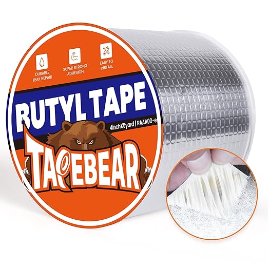 TAPEBEAR Butyl Tape 4inch x16feet, Aluminum Duct Sealing Tape Waterproof Sealant Repair Tape for RV Roof, Boat and Pipe Sealing, Glass & EDPM Roof Leak Patching