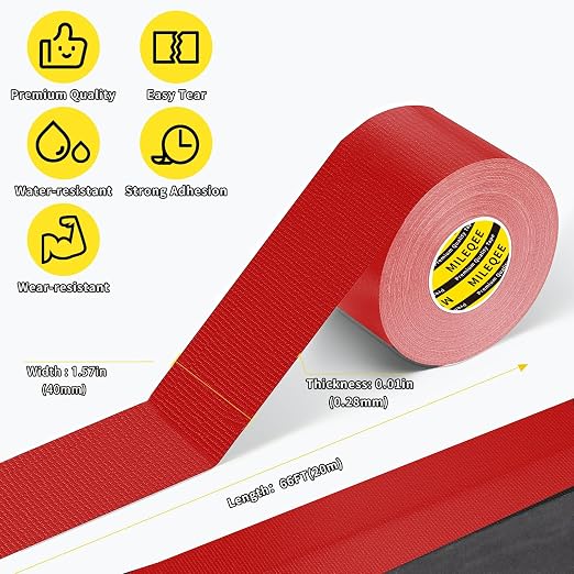 Duct Tape Heavy Duty Single Sided, Strong Adhesive High Strength, Waterproof Mesh Tape for Indoor and Outdoor Repairing Sealing Bonding, Easy Use Hand Tearable, 1.57 Inch x 66 Feet, Red