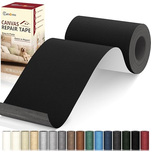 Cahomo Canvas Repair Tape 4x70 inch, Self Adhesive Canvas Fabric Tape, Canvas Fabric Patch Tape Kit, Fabric Repair Tape for Canvas Sofas, Headboards, Chairs, Curtains - Black