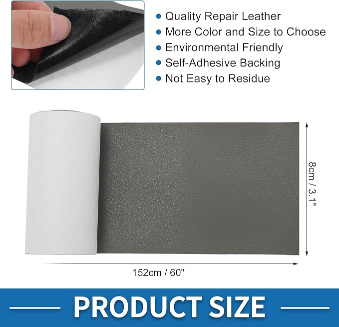 Self Adhesive Leather Repair Patch Strong Stickiness 3.1"x60" Leather Repair Tape PU Leather Gray 1 Pcs